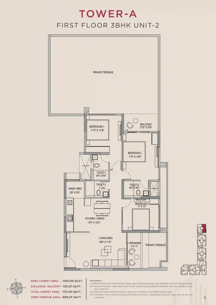 3 BHK TA FF Type B - Floor Plan