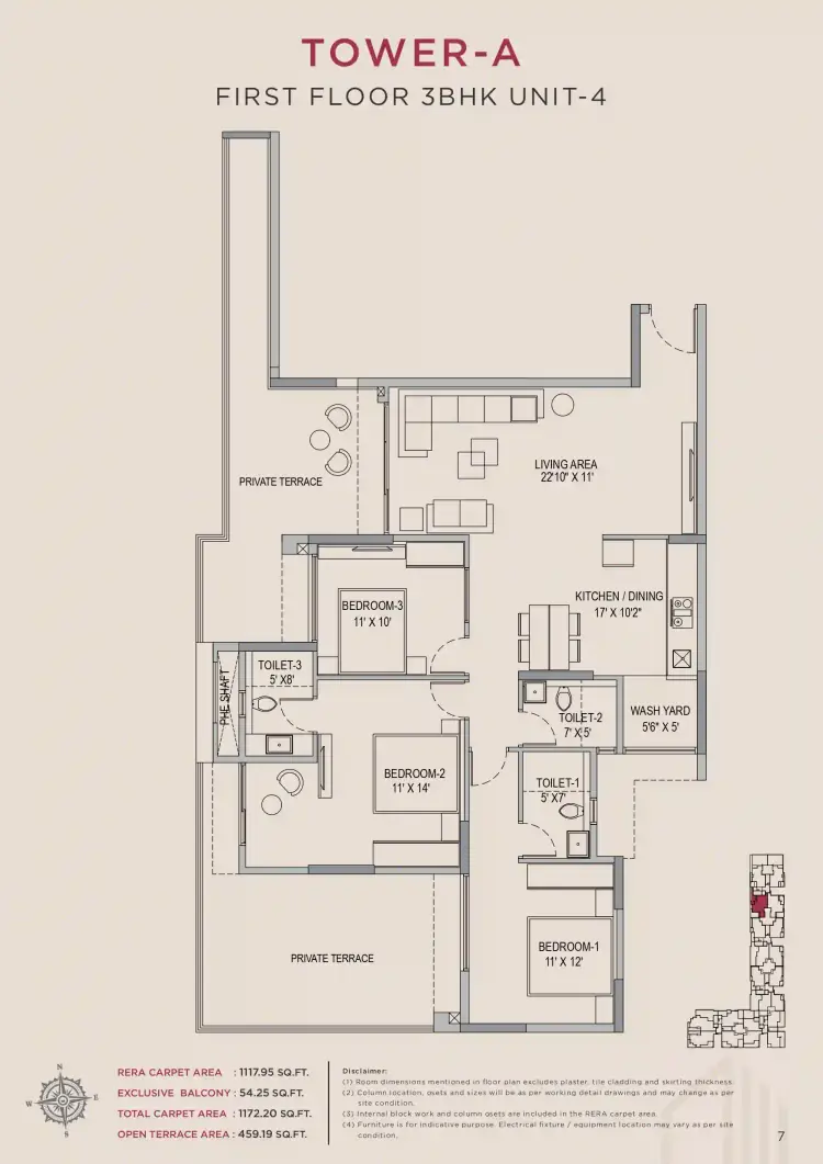 3 BHK TA FF Type D - Floor Plan