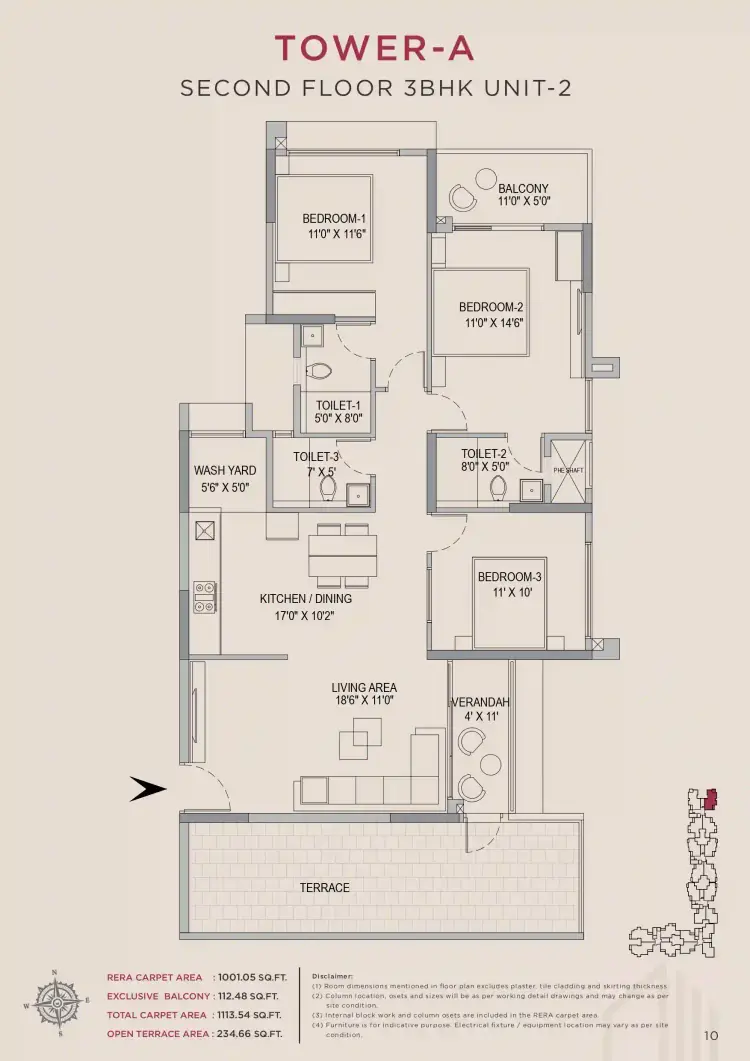 3 BHK TA SF Type B - Floor Plan