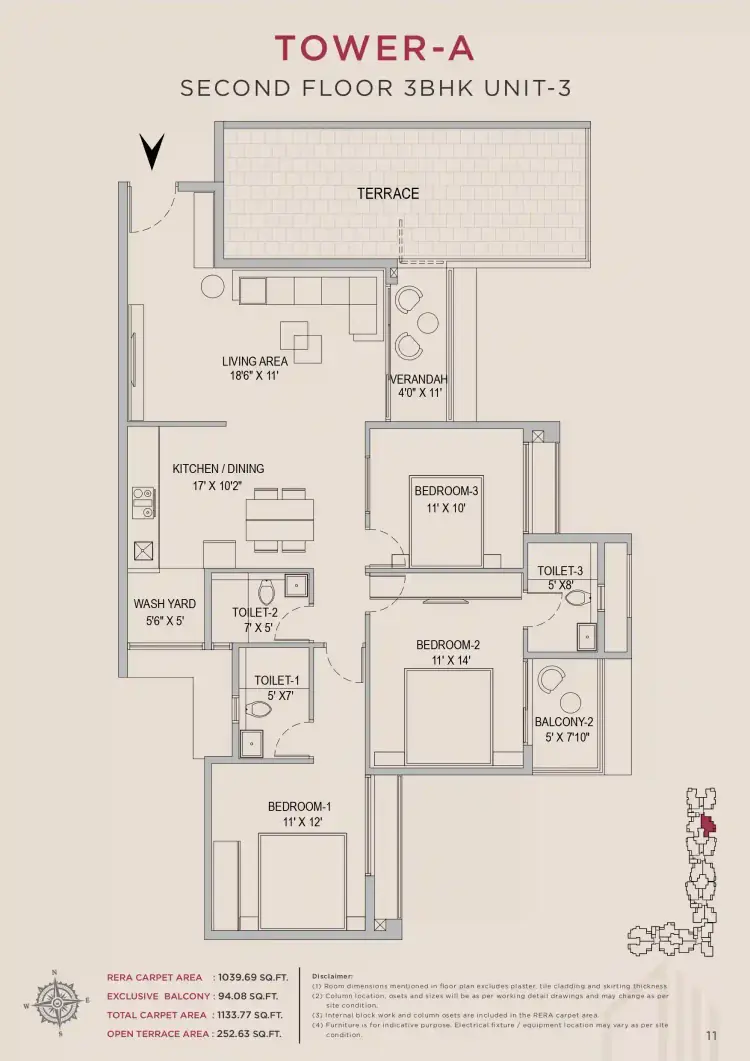 3 BHK TA SF Type C - Floor Plan