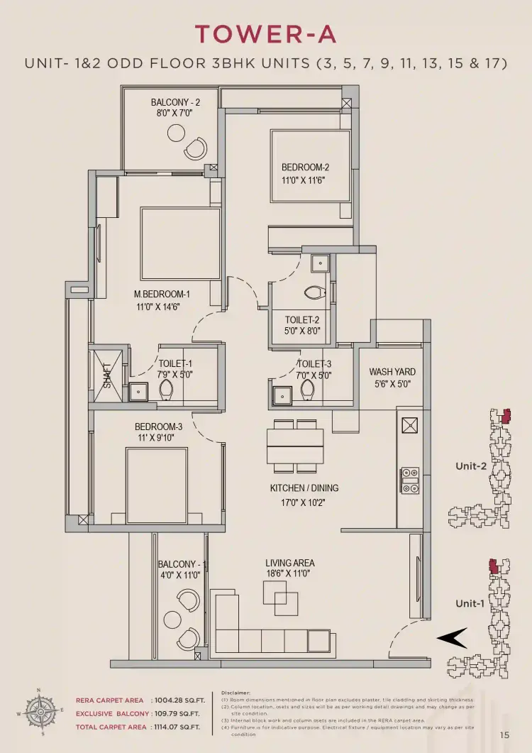 3 BHK TA SF Type E - Floor Plan