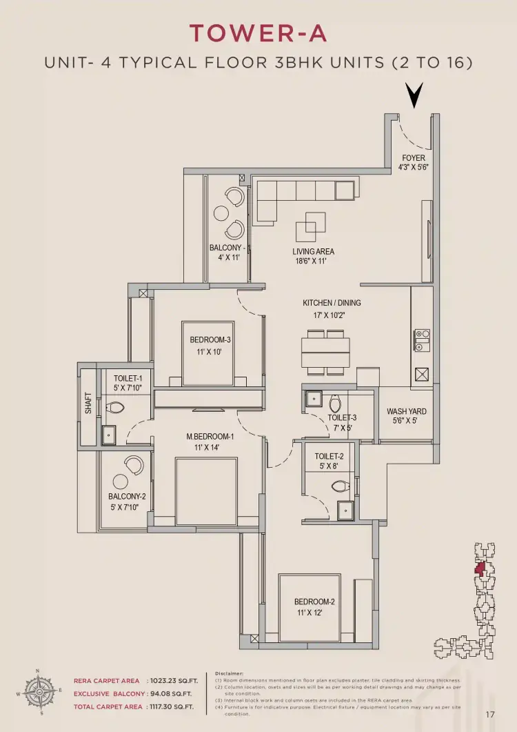 3 BHK TA SF Type F - Floor Plan
