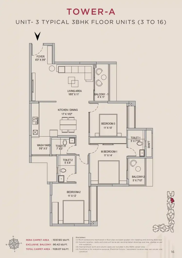 3 BHK TA SF Type G - Floor Plan