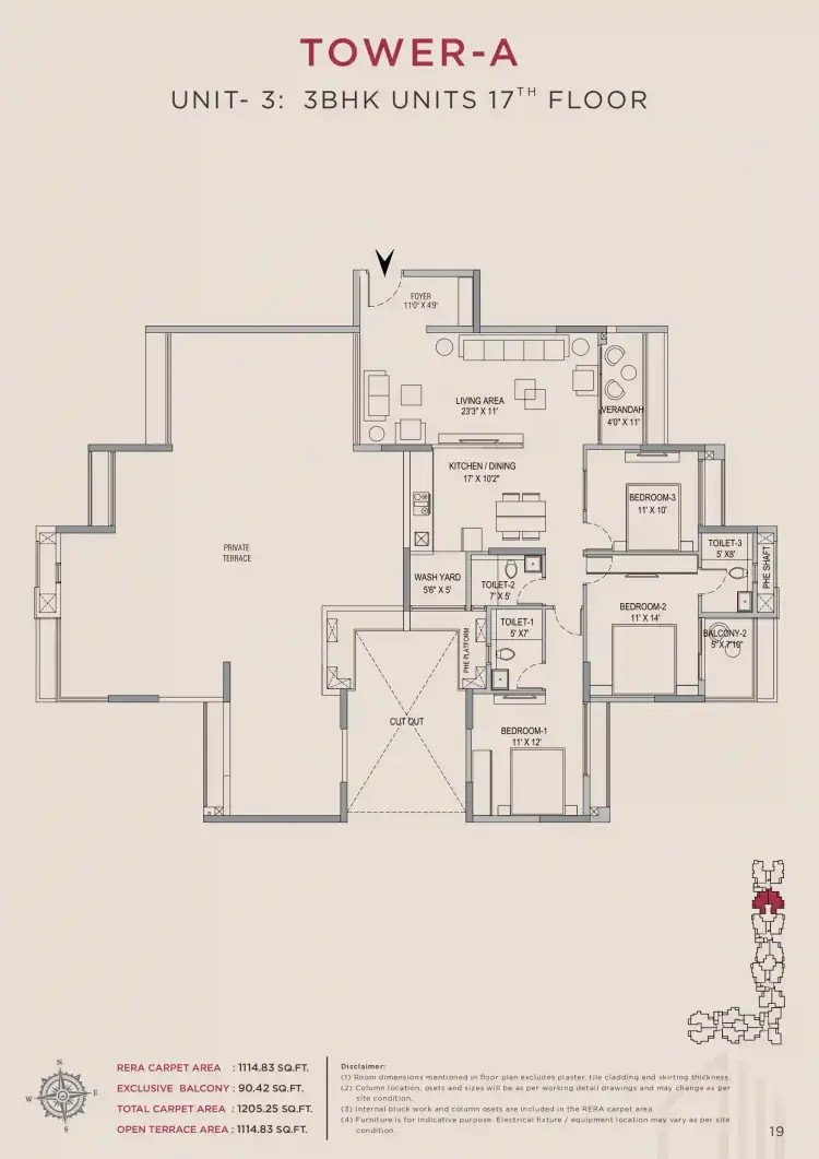 3 BHK TA SF Type H - Floor Plan