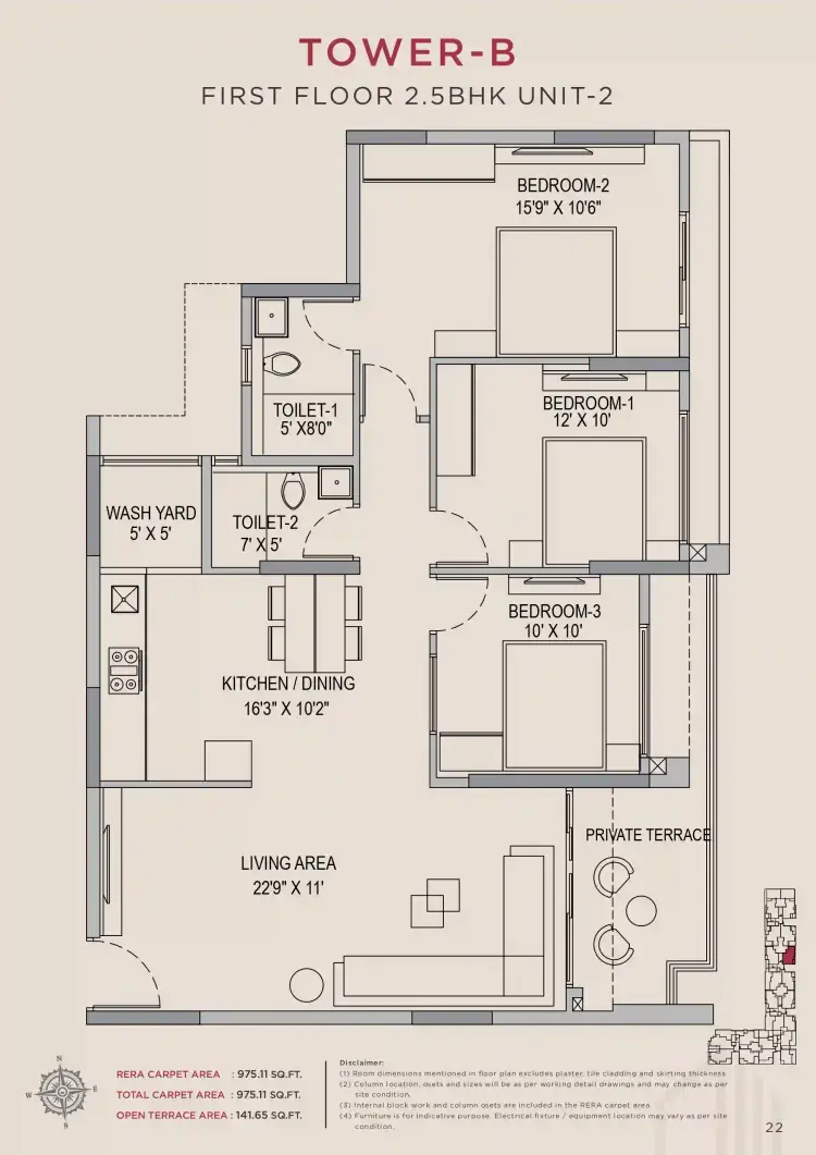 2.5 BHK TB FF Type B - Floor Plan