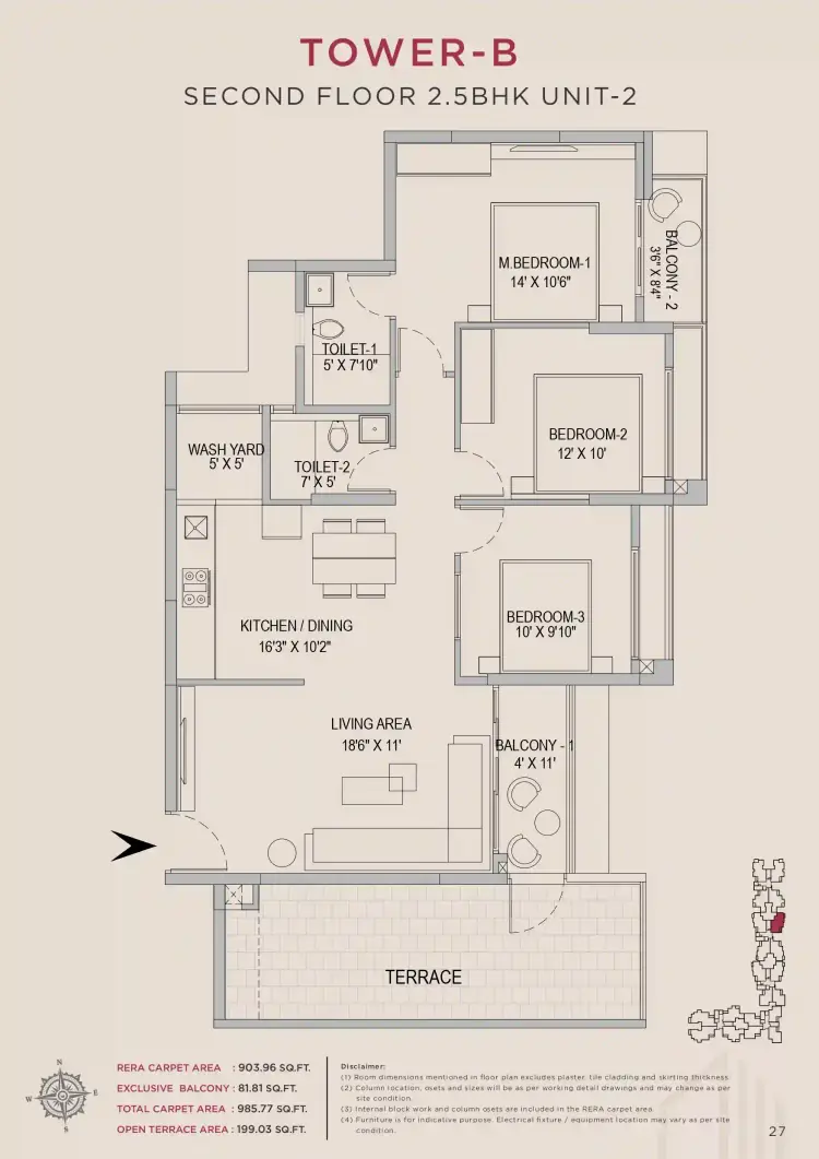 2.5 BHK TB SF Type F - Floor Plan