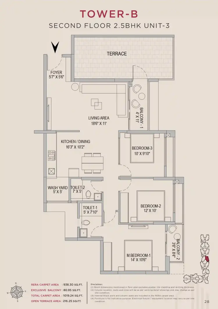 2.5 BHK TB SF Type G - Floor Plan