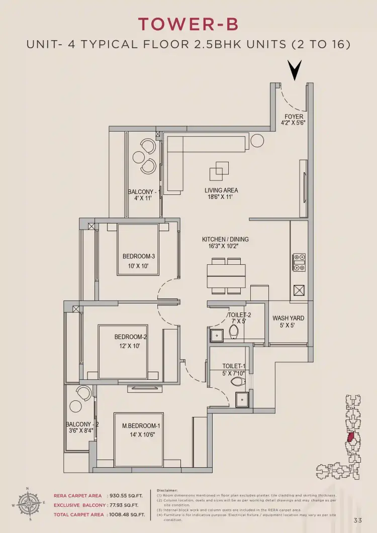 2.5 BHK TB TF Type K - Floor Plan
