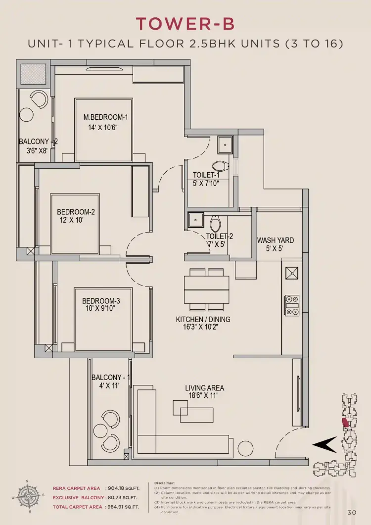 2.5 BHK TB TF Type H - Floor Plan