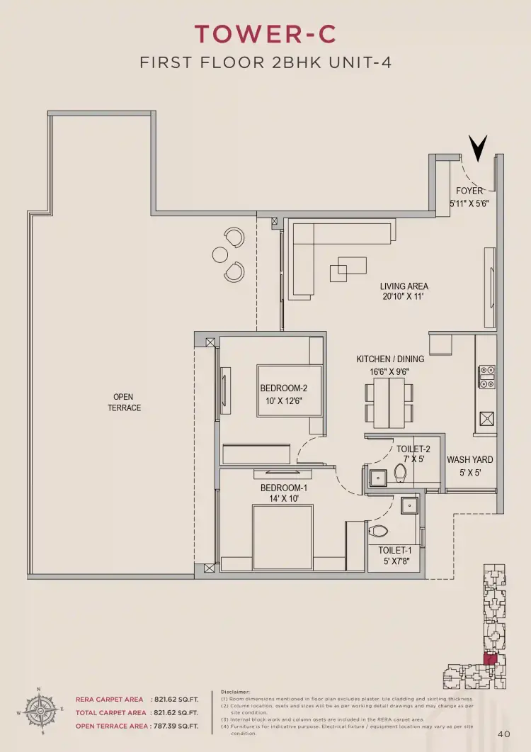 2 BHK TC FF Type D - Floor Plan