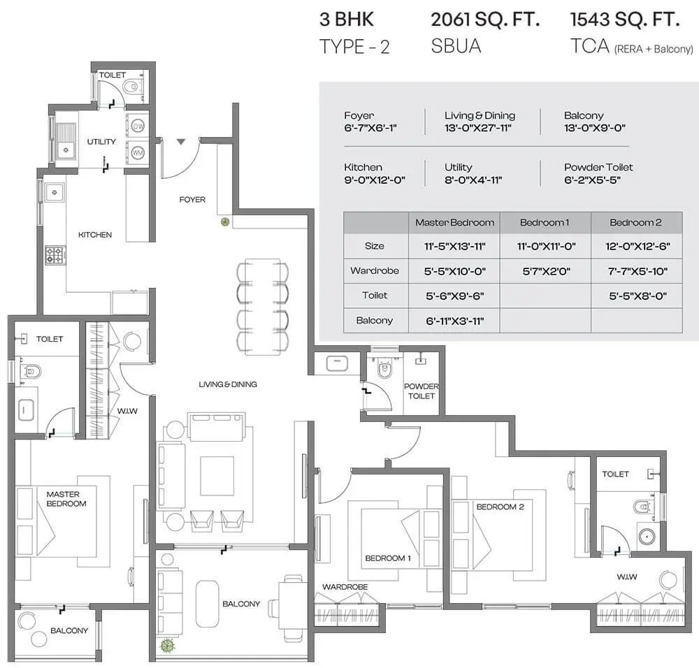 3 BHK Type B - Floor Plan