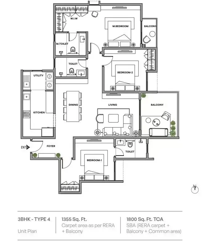 Assetz Miru and Miyo 3 BHK Floor Plan 1898 Sq.Ft