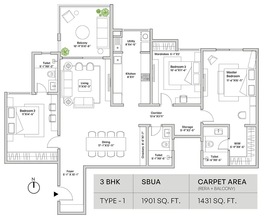 Assetz Mizumi Reserve 3 BHK Floor Plan 1774 Sq.Ft