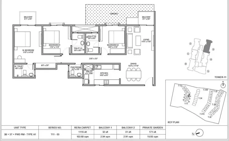 3 BHK TA SF Type B - Floor Plan