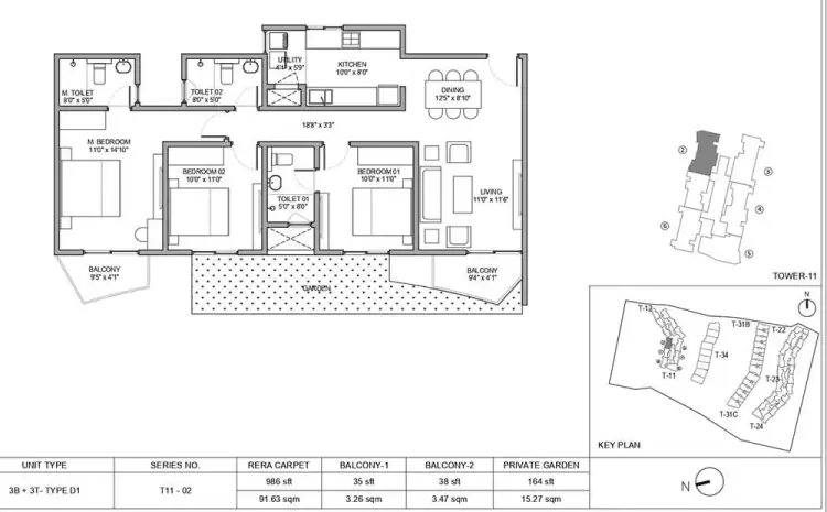 3 BHK Type A - Floor Plan
