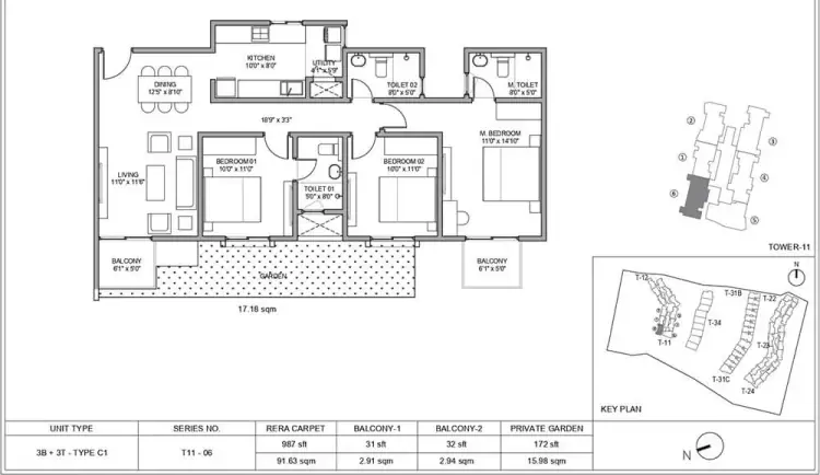 3 BHK Type A - Floor Plan