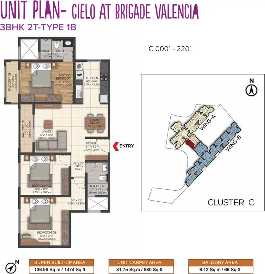 3 BHK - Type A - Floor Plan