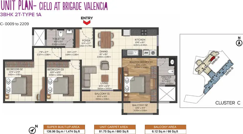 3 BHK - Type B - Floor Plan