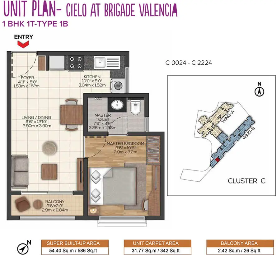 1 BHK - Type A - Floor Plan