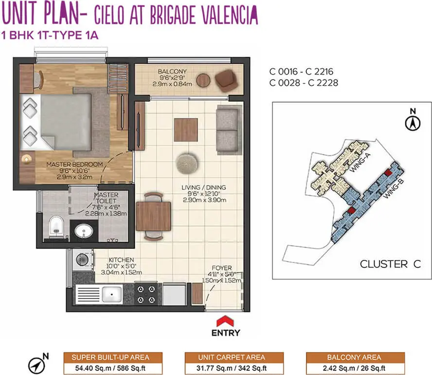 1 BHK - Type B - Floor Plan