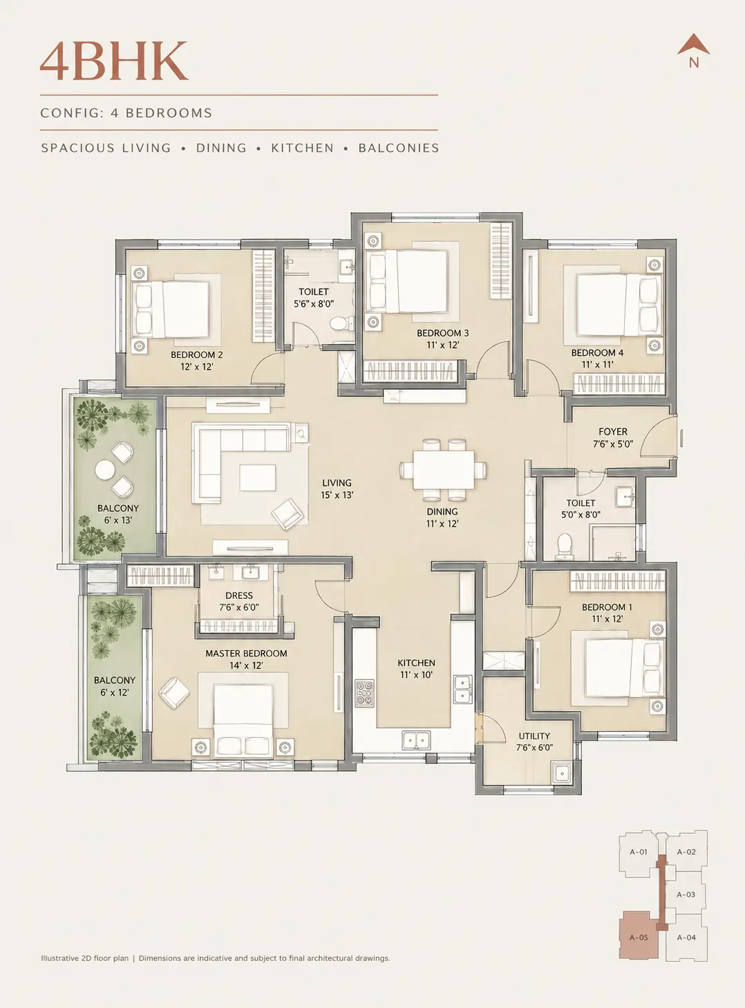 Century Astoria 4 BHK Luxury Floor Plan - 3200 to 4000+ Sq.Ft