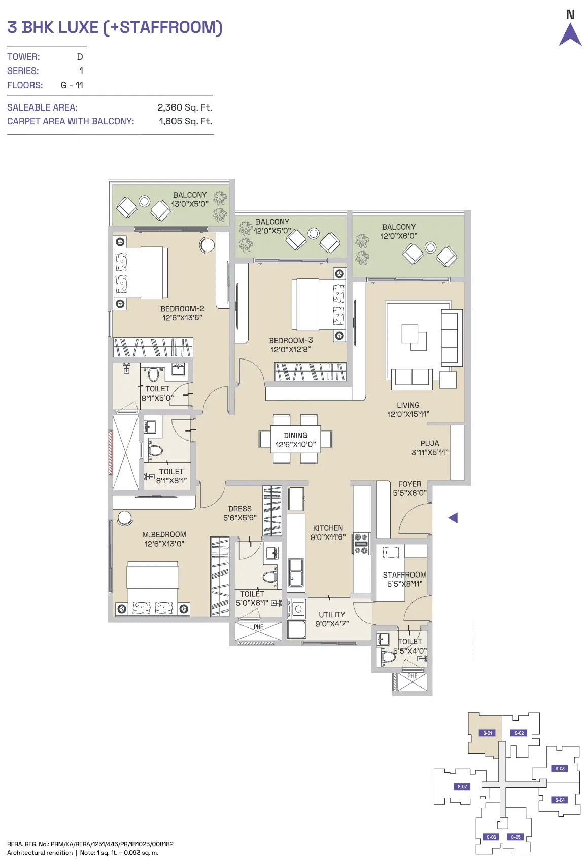 Century Mirai 3 BHK Luxe Floor Plan - 1,990 Sq.Ft
