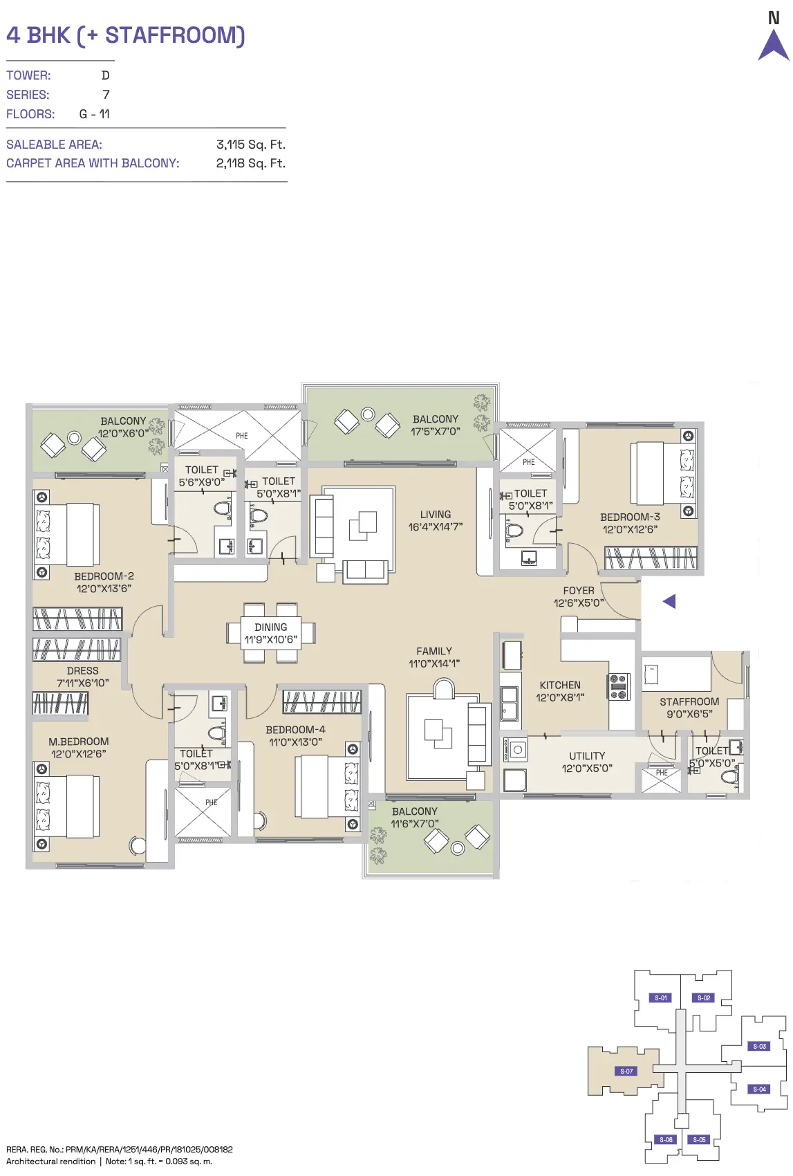 Century Mirai 4 BHK Luxury Floor Plan - 3,115 Sq.Ft