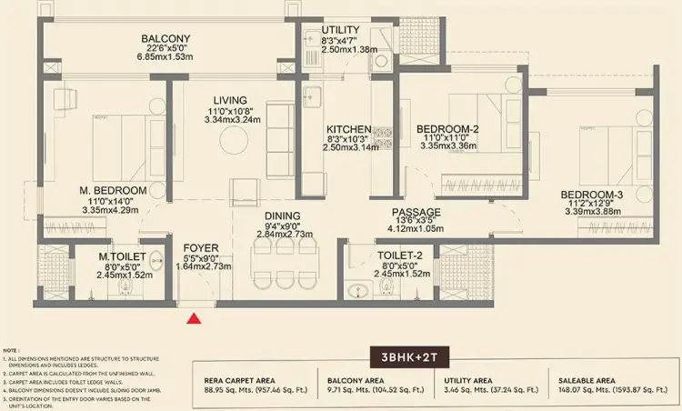 3 BHK TA FF Type A - Floor Plan