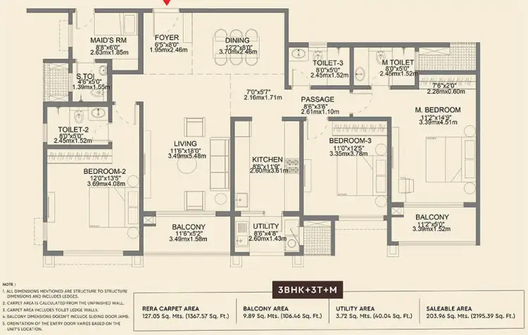 3 BHK TA FF Type C - Floor Plan