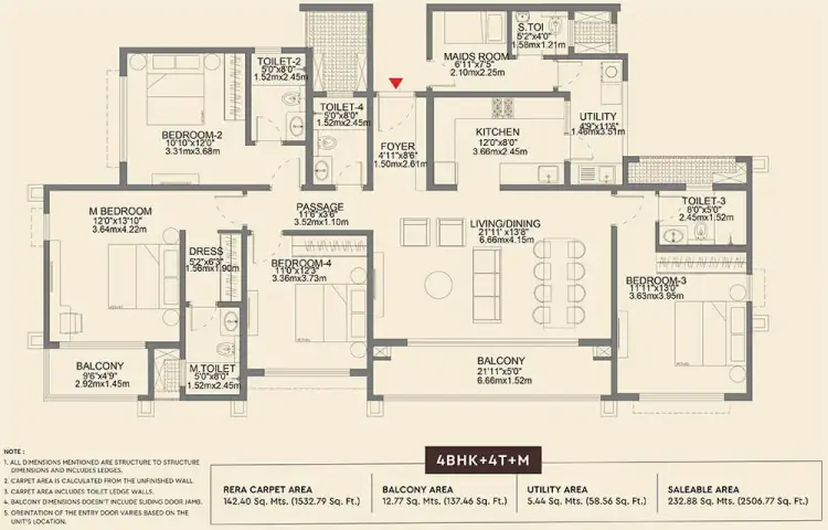 3 BHK TA FF Type D - Floor Plan