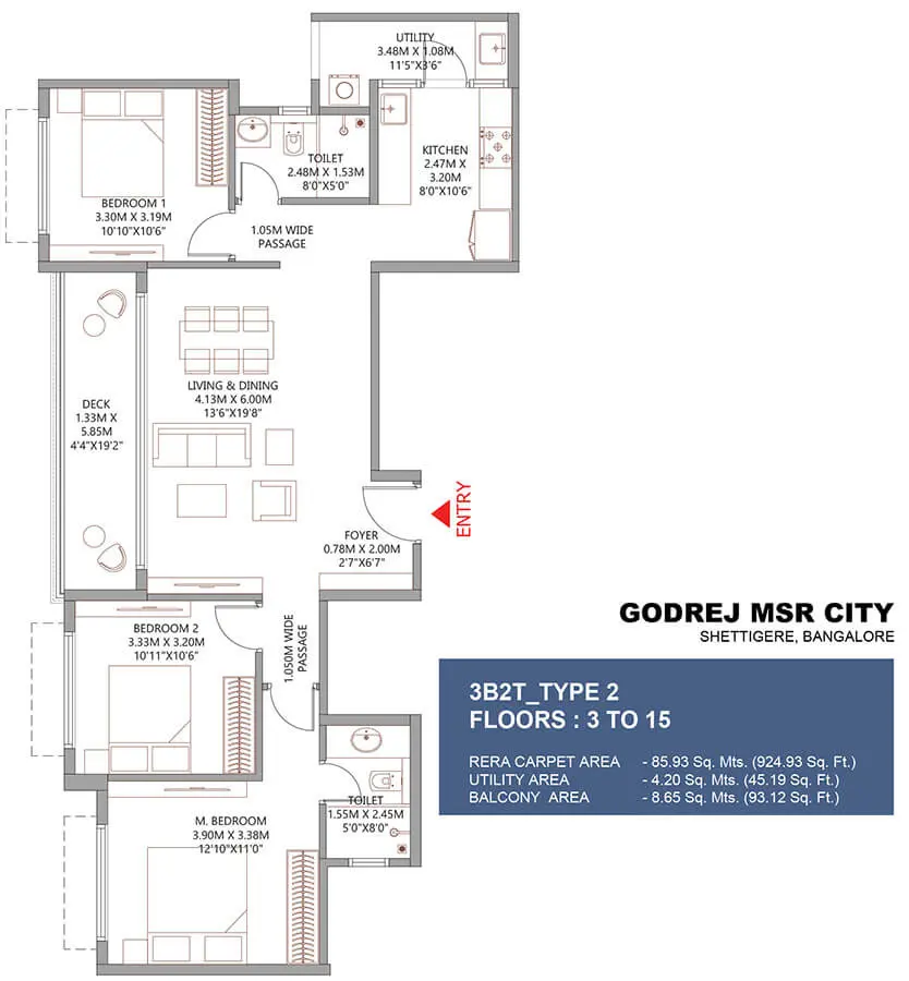 3 BHK Premium Floor Plan Godrej MSR City