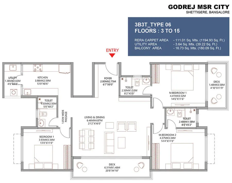 3 BHK Luxe Floor Plan Godrej MSR City