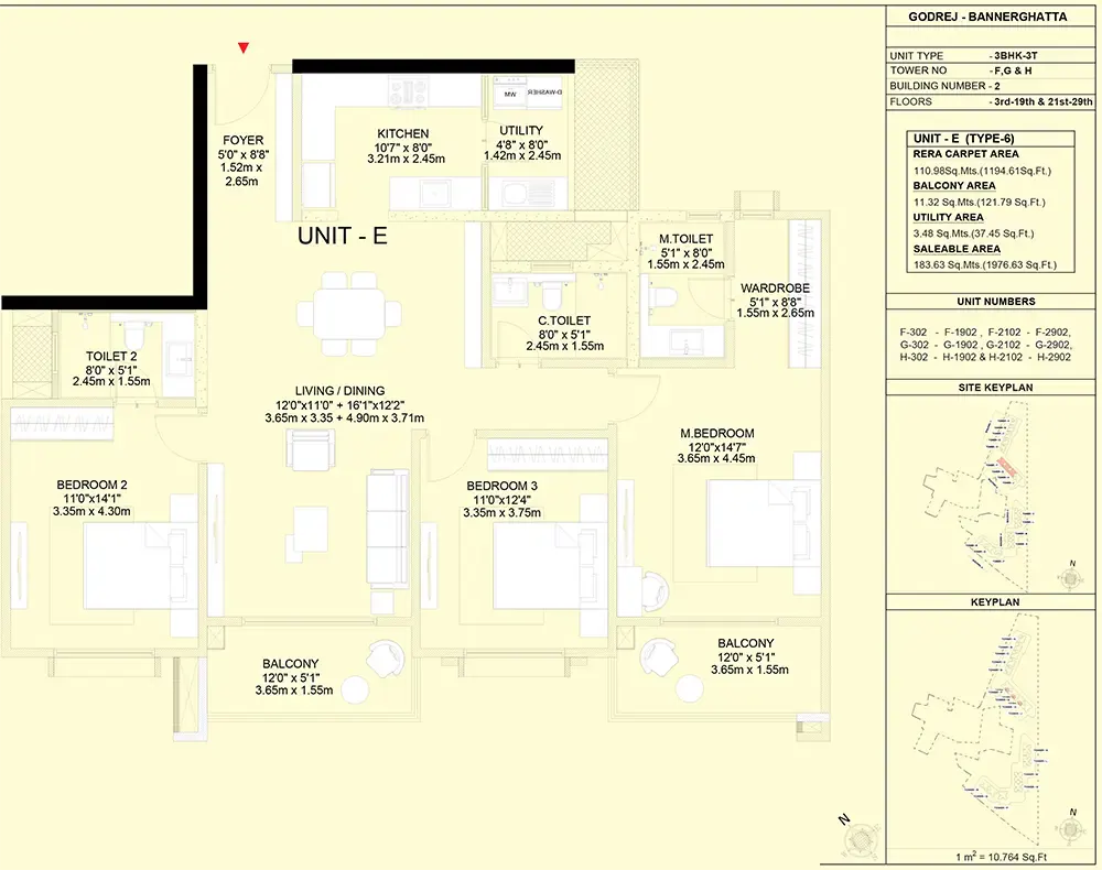 3 BHK Type B - Floor Plan