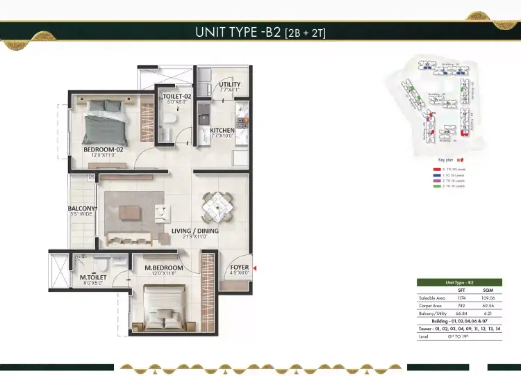 2 BHK TA FF Type A - Floor Plan