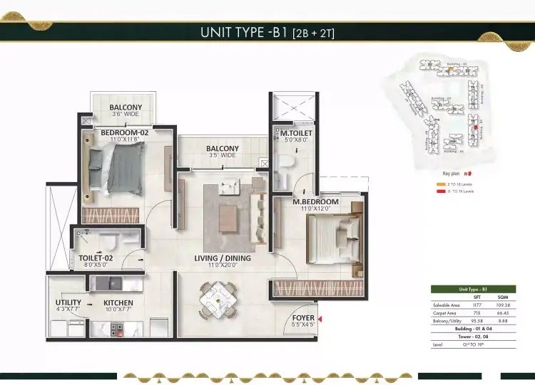2 BHK TA FF Type B - Floor Plan
