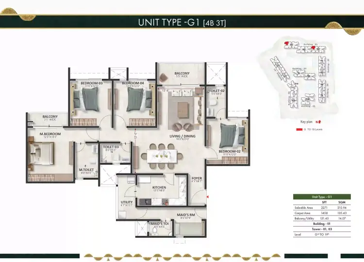 3 BHK TA FF Type C - Floor Plan
