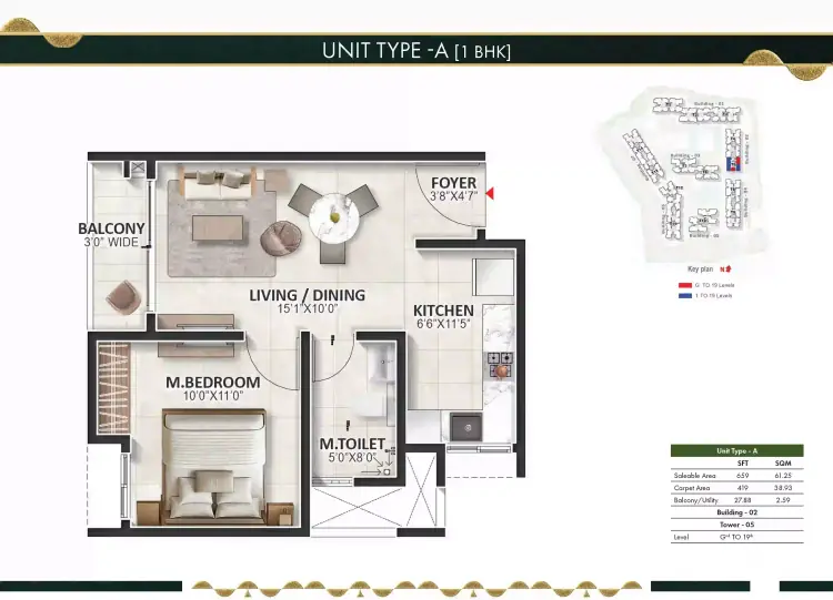 1 BHK TA FF Type A - Floor Plan