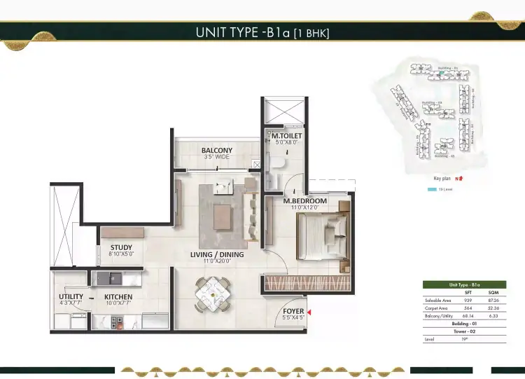1 BHK TA FF Type B - Floor Plan