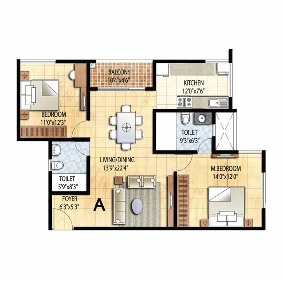 1 BHK TA FF Type A - Floor Plan