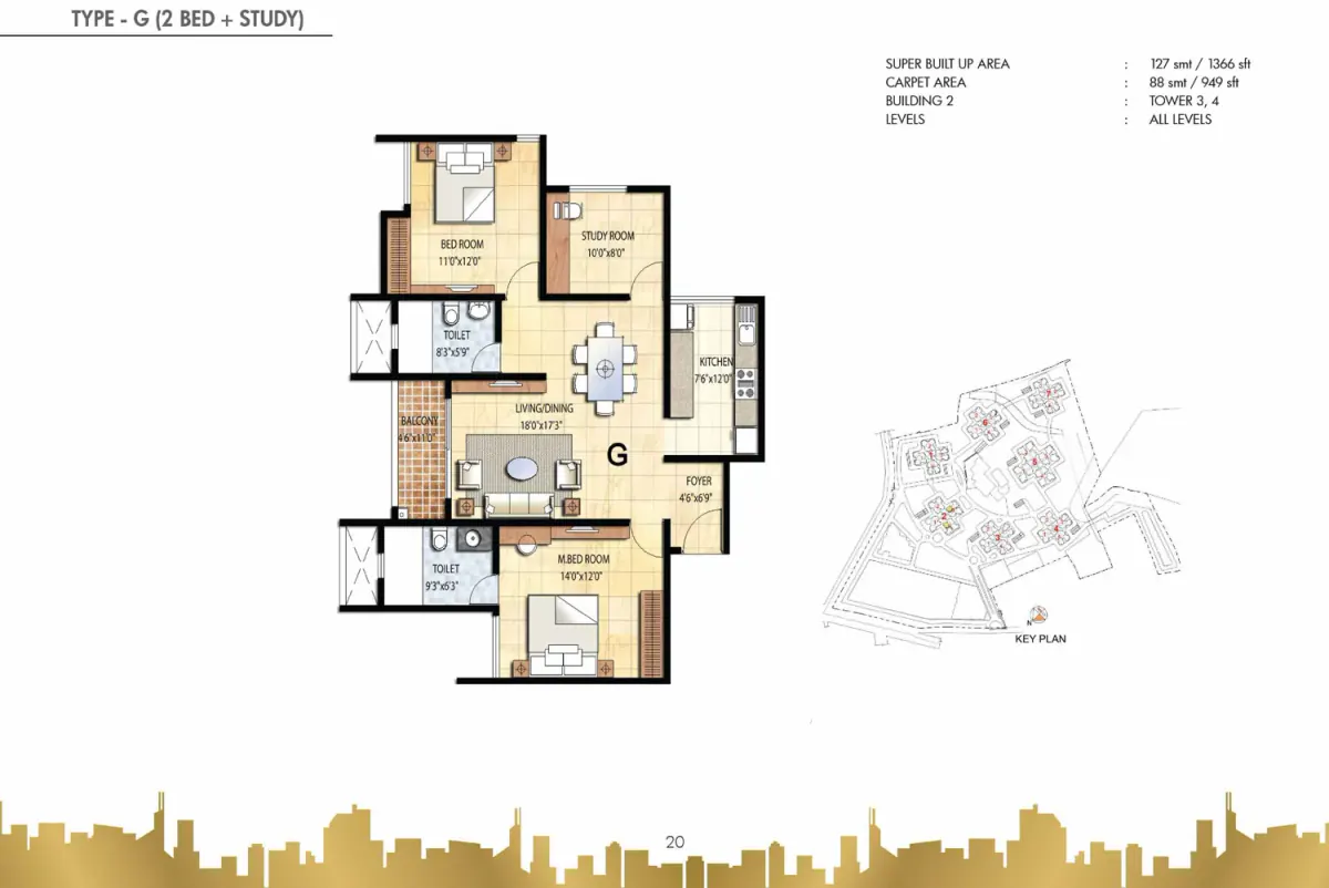 2 BHK TA FF Type A - Floor Plan