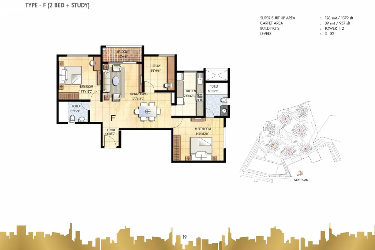 2 BHK TA FF Type B - Floor Plan