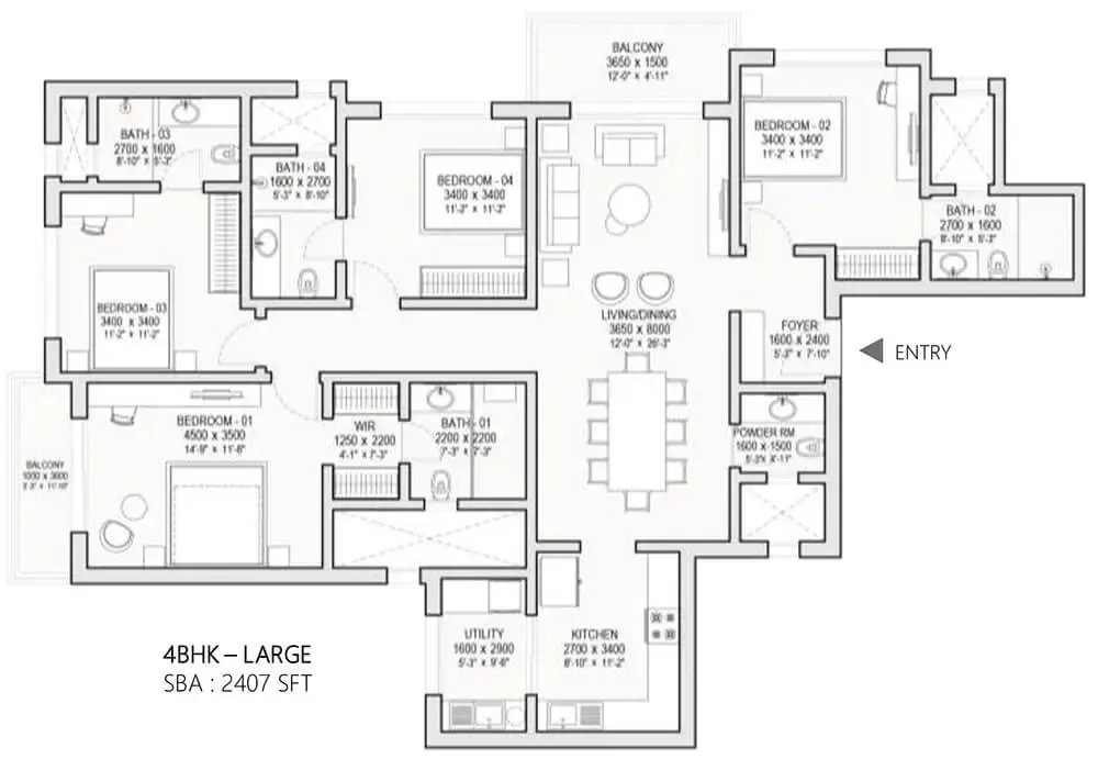4 BHK TA FF Type B - Floor Plan
