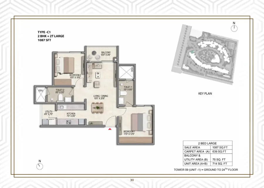 2 BHK Large Floor Plan Prestige Parklane