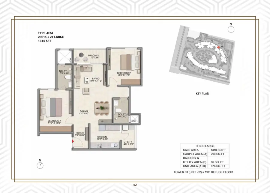 3 BHK + 2T Floor Plan Prestige Parklane