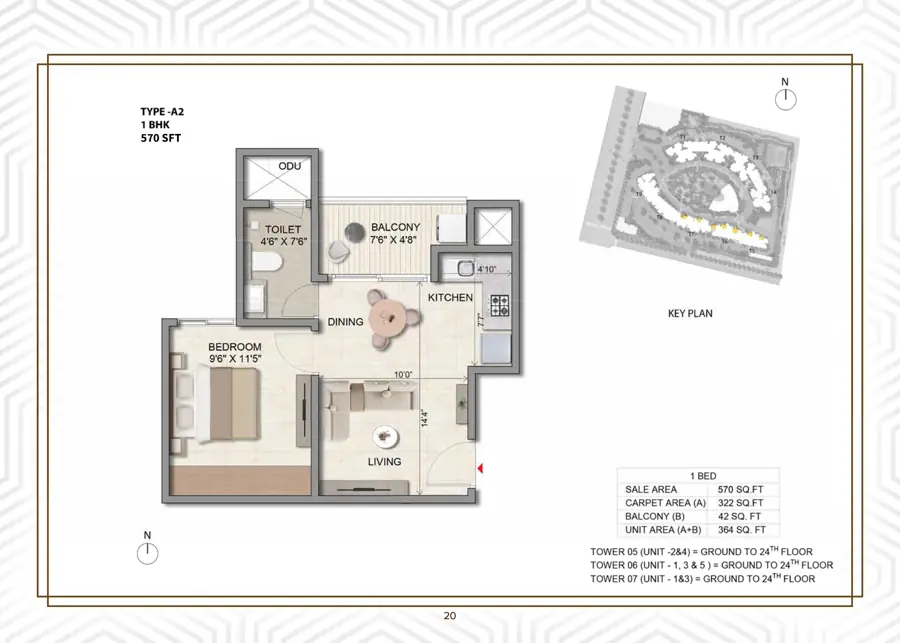 1 BHK Floor Plan Prestige Parklane