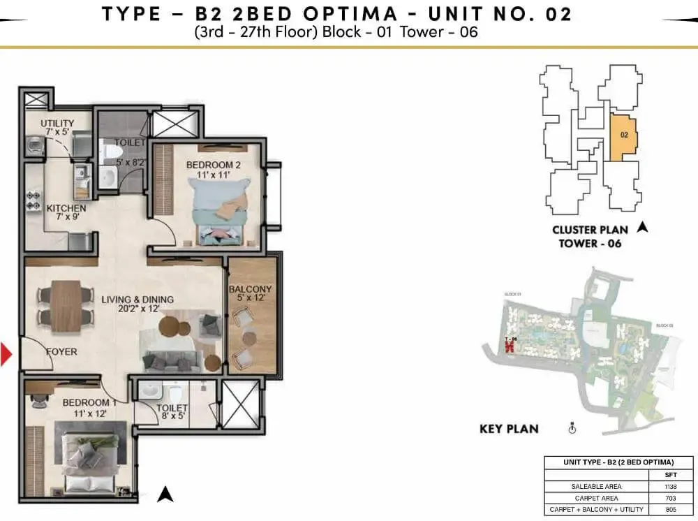 1 BHK TA FF Type B - Floor Plan