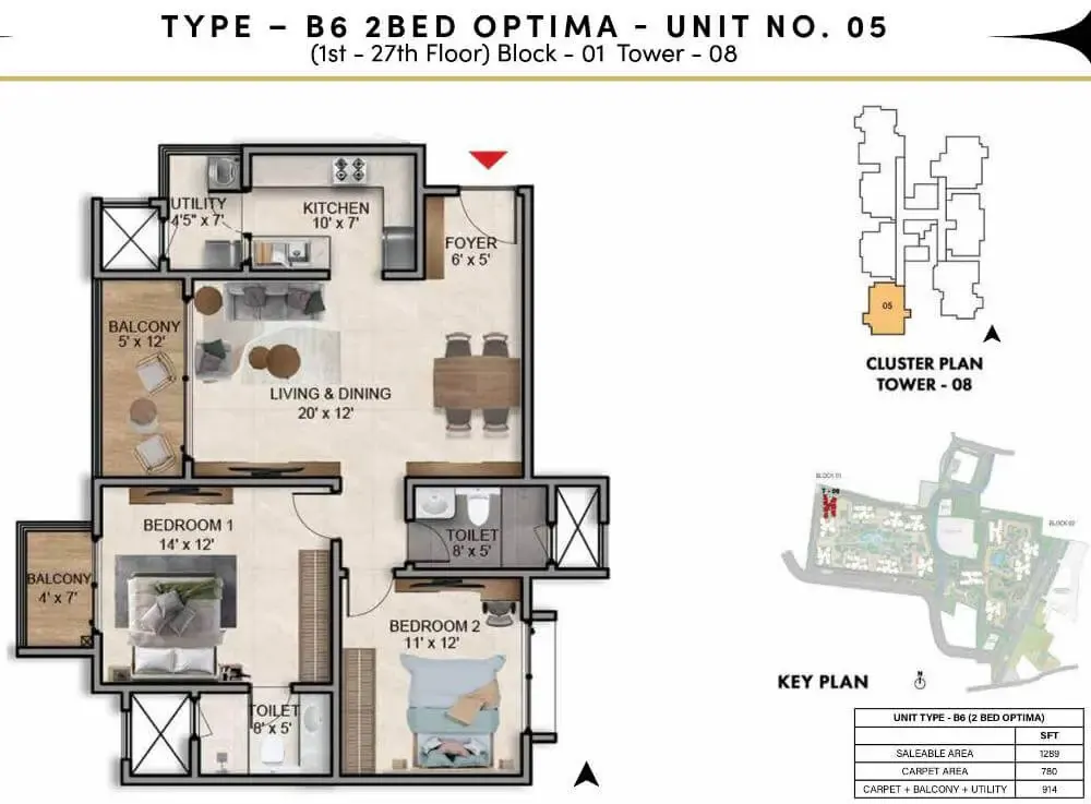 2 BHK TA FF Type C - Floor Plan