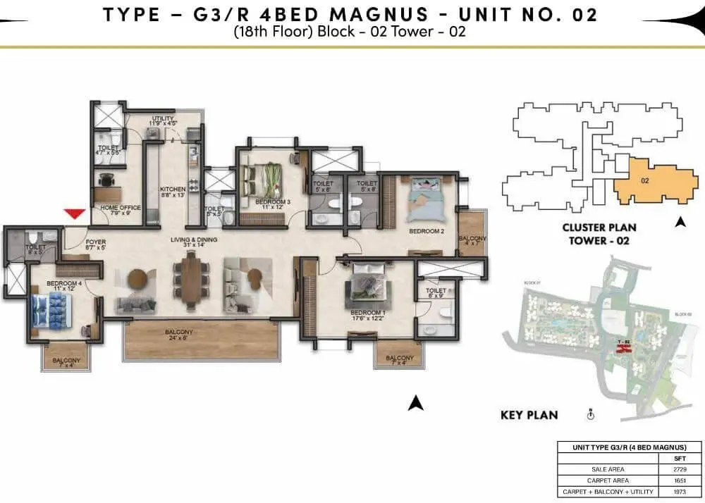 4 BHK TA FF Type B - Floor Plan