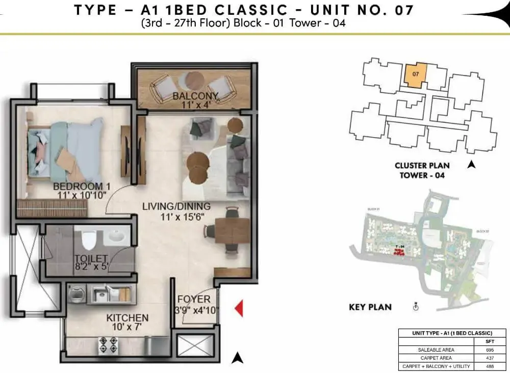 1 BHK TA FF Type A - Floor Plan