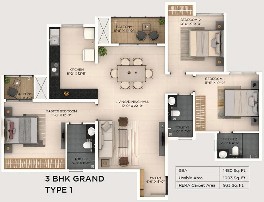 Provident Botanico 3 BHK Grand Floor Plan